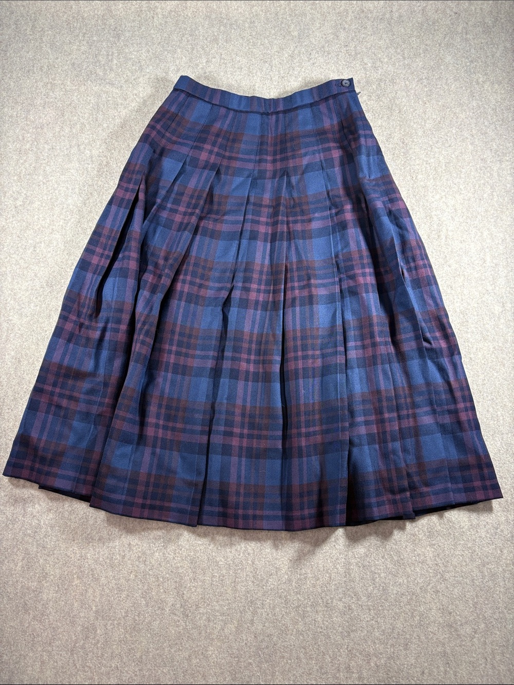 Vintage Pendleton Pleated Wool Plaid Midi Skirt Blue Purple Plum 8P EUC